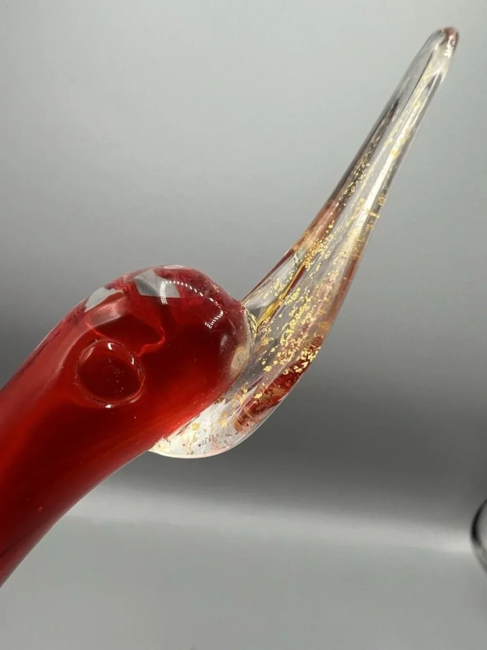 Murano Red Orange Glass Swan w/ Gold Bill Vtg Figurine 9.5 in Long Necked Italy